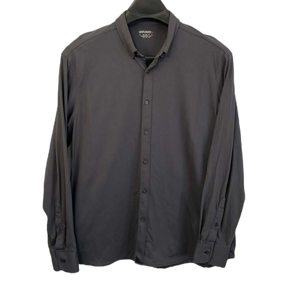 UNTUCKit Huber Size XL grey‎ long sleeve button down smooth knit polo shirt.